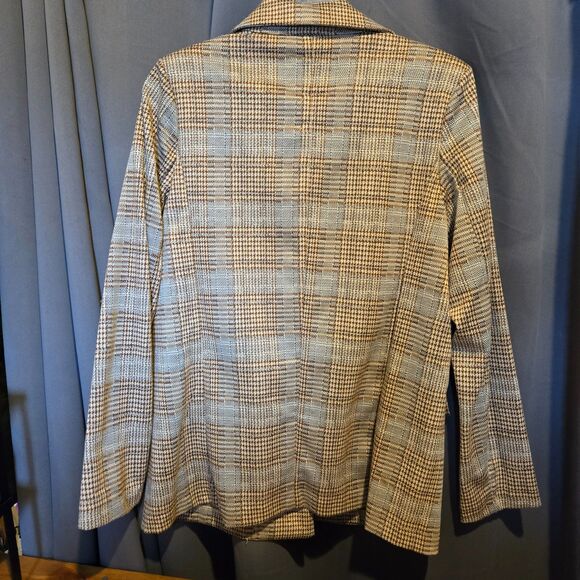 Sanctuary Classic Brown Houndstooth Plaid Blazer Stretchy Knit, Oversized Small - Picture 2 of 10